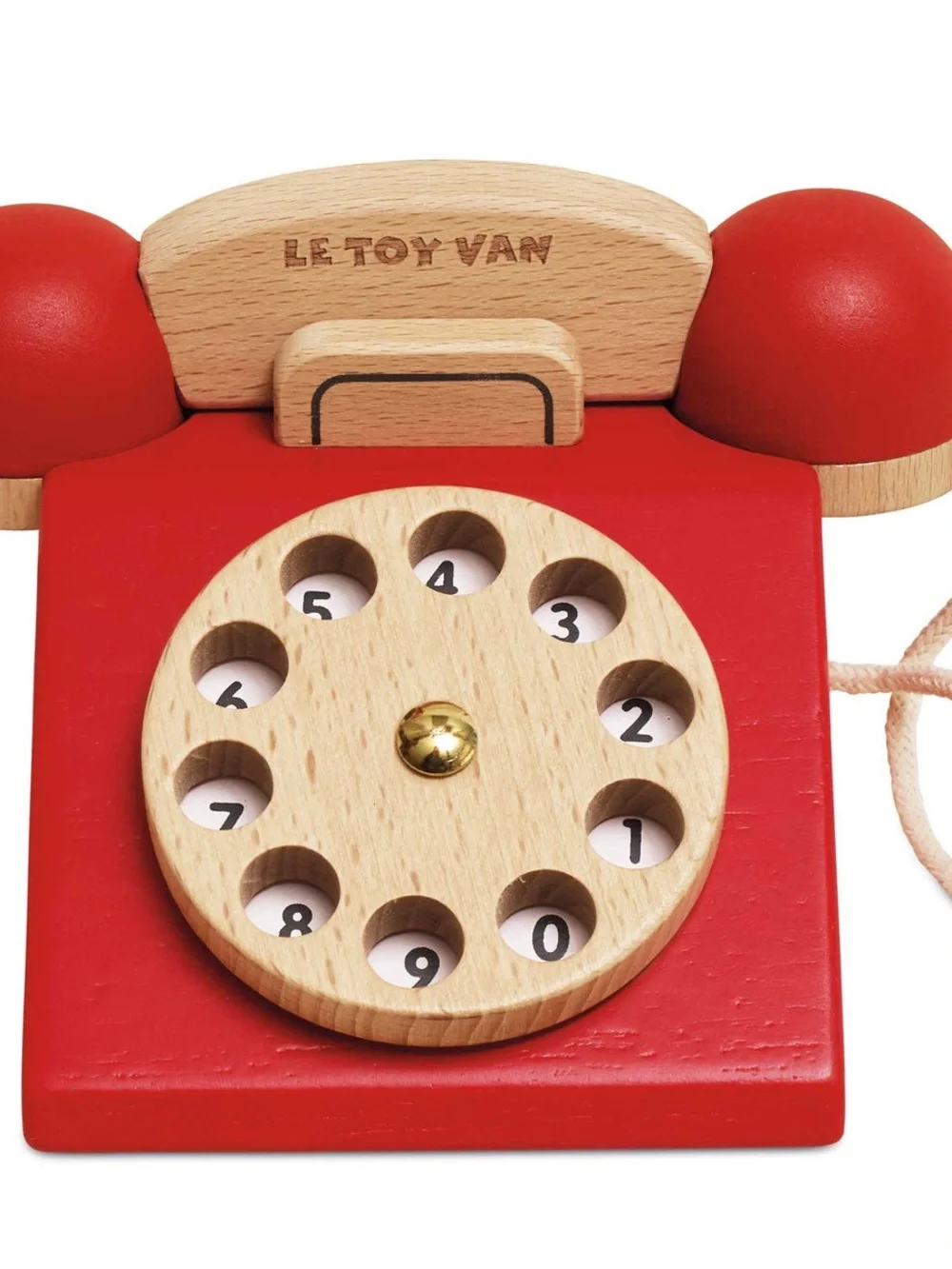Vintage Classic Red Wooden Rotary Phone Toy